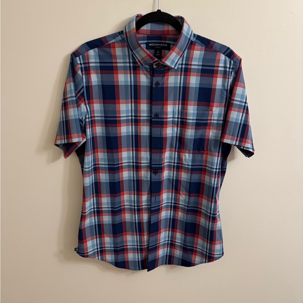 Mizzen and Main Men's Blue and Red Plaid Shirt
